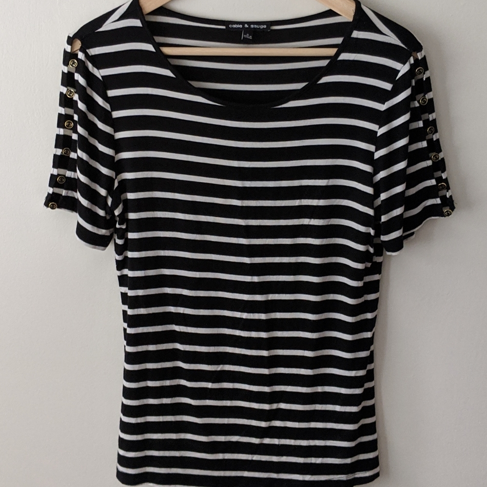 Striped Tee with Button Detail